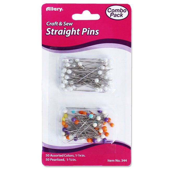 144 Wholesale Pearl Head Straight Pins 50 Count 1-1/4" Color Head & 50 Count 1-1/2" White