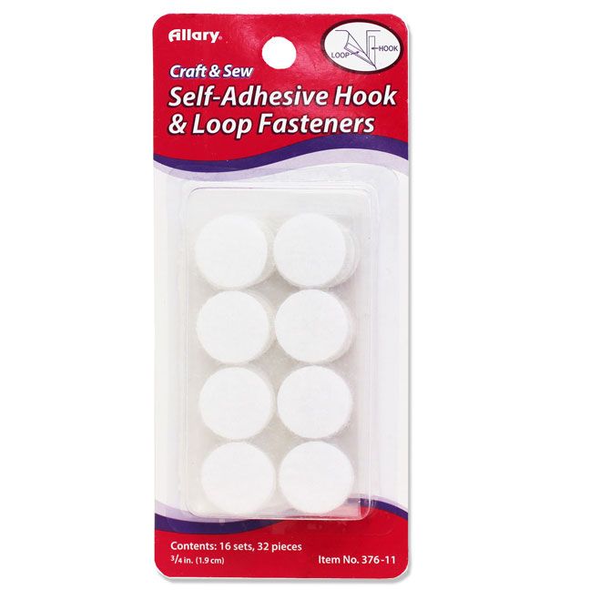 144 Pieces of Hook & Loop Fasteners, White NO-Sew, 16 Sets/.75 Inch Circles