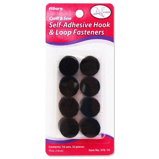 144 Pieces of Hook & Loop Fasteners, Black NO-Sew, 16 Sets/.75 Inch Circles