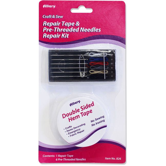 144 Pieces of Repair Kit: Hem Tape & 6 PrE-Threaded Needles