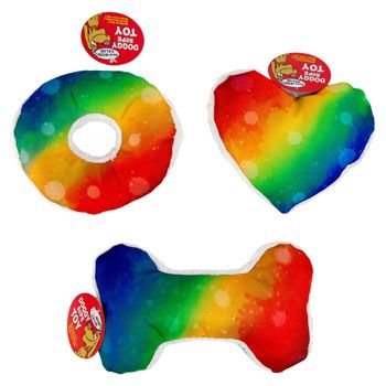 54 Wholesale Dog Toy Plush 3 Shapes Rainbow Design Hang Tag In Pdq #p32580