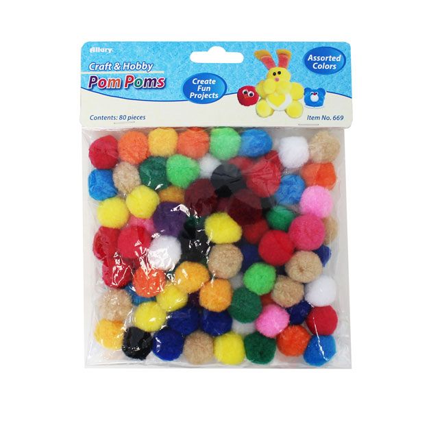 144 Pieces of Pom Poms, Assorted Colors, 80 Count