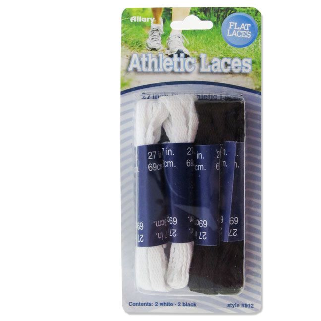 144 Wholesale Athletic Laces, 4 Pair (2 White, 2 Black), 27" Flat