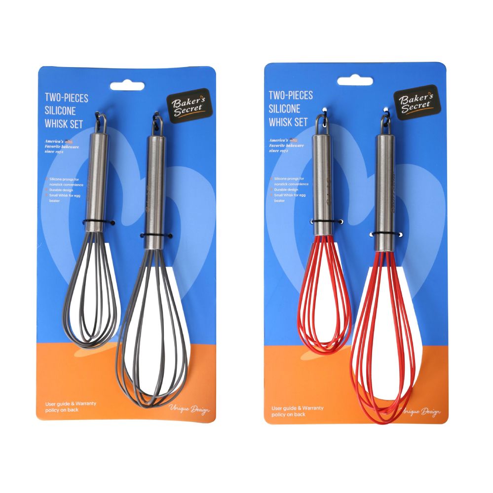 36 Wholesale Baker's Secret 2 Piece Silicone Stainless Steel Whisk Set C/p 36