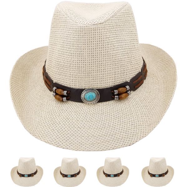 24 Pieces of Tan Paper Straw Unisex Western Cowboy Hat