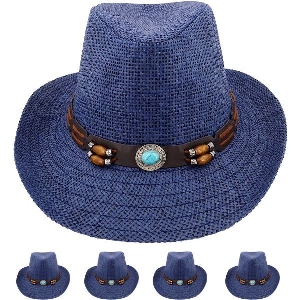 24 Pieces of Navy Paper Straw Unisex Western Cowboy Hat
