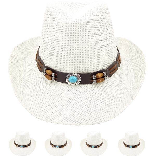 24 Pieces Off White Paper Straw Unisex Western Cowboy Hat - Cowboy & Boonie Hat