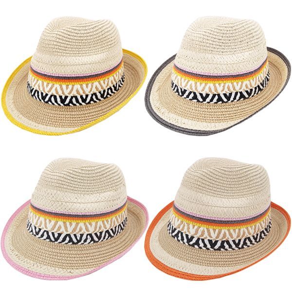 24 Wholesale Elegant Adjustable Multicolor Straw Party Trilby Fedora Hat
