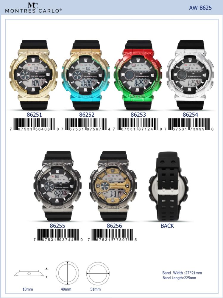 12 Wholesale Digital Watch - 86255 assorted colors - at -  wholesalesockdeals.com