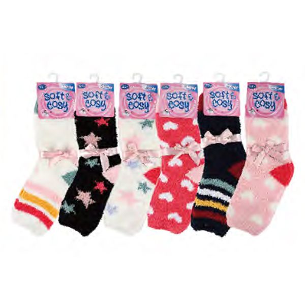 144 Pairs Womens Fuzzy Socks Assorted Pattern - Womens Crew Sock