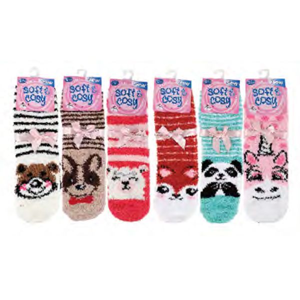 144 Pairs Womens Fuzzy Socks Assorted Animal Print - Womens Crew Sock