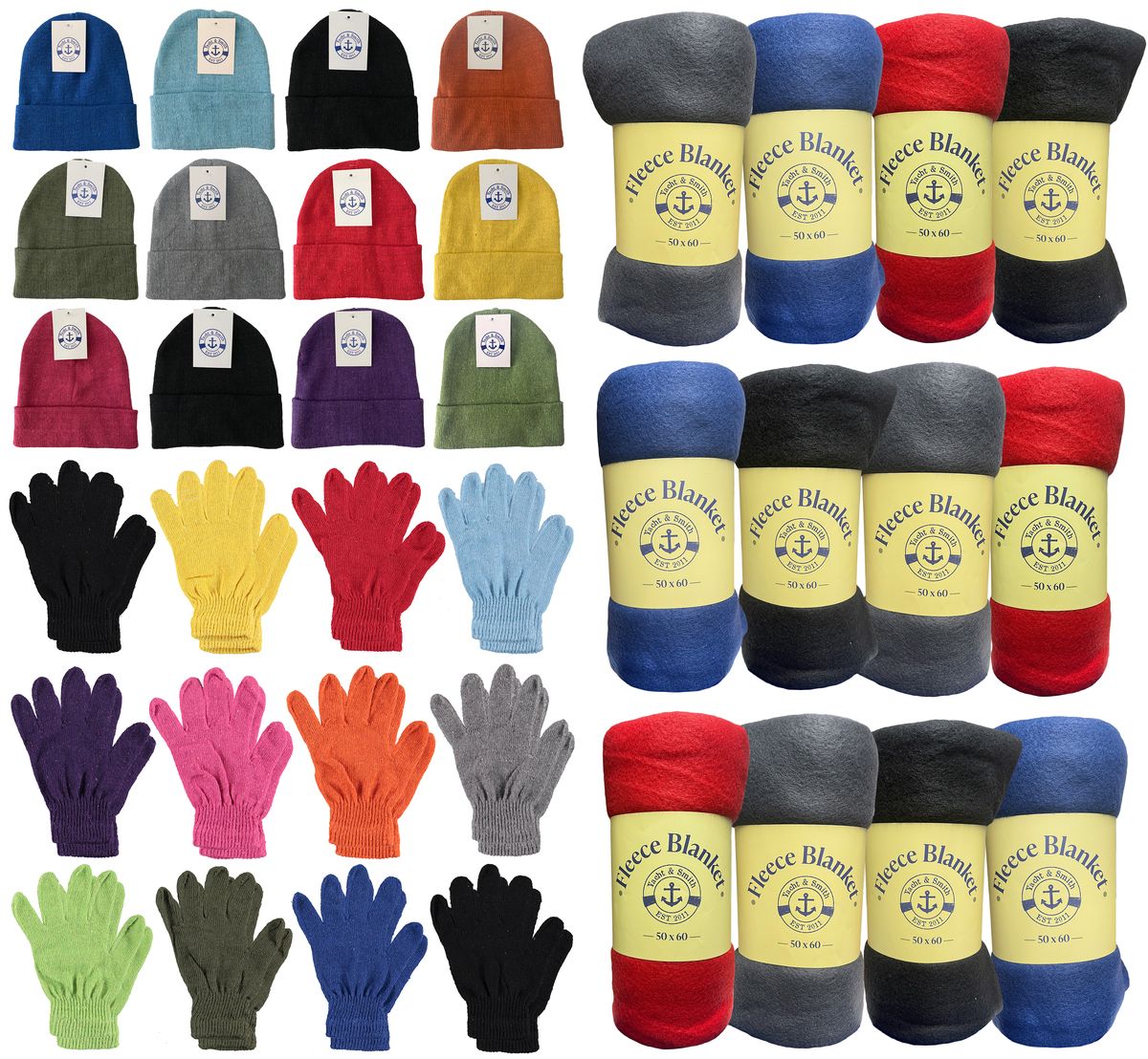 36 Wholesale Yacht & Smith Unisex Winter Hat, Glove, & Blanket Set