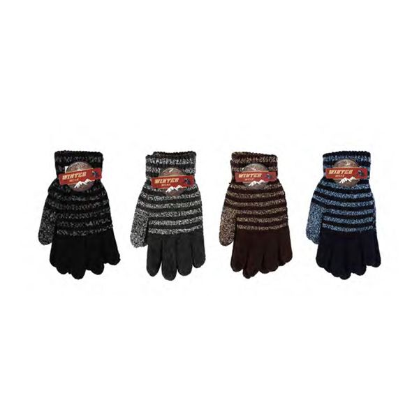 144 Wholesale Men Striped Line Full Finger Knit Magic Warm Winter Gloves Mittens