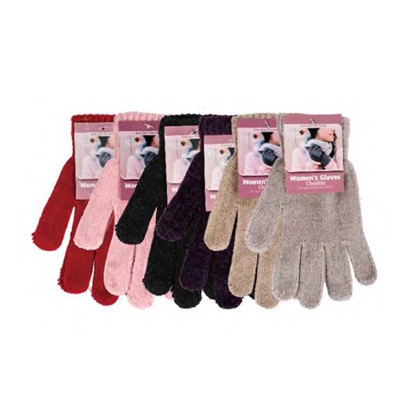 144 Wholesale Women Winter Chenille Stretch Glove