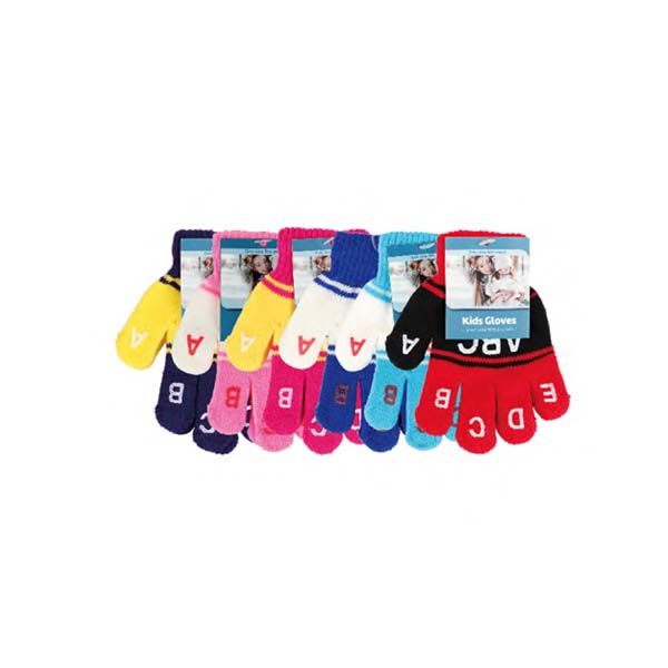 144 Wholesale Kids Gloves Assorted Colors Abc