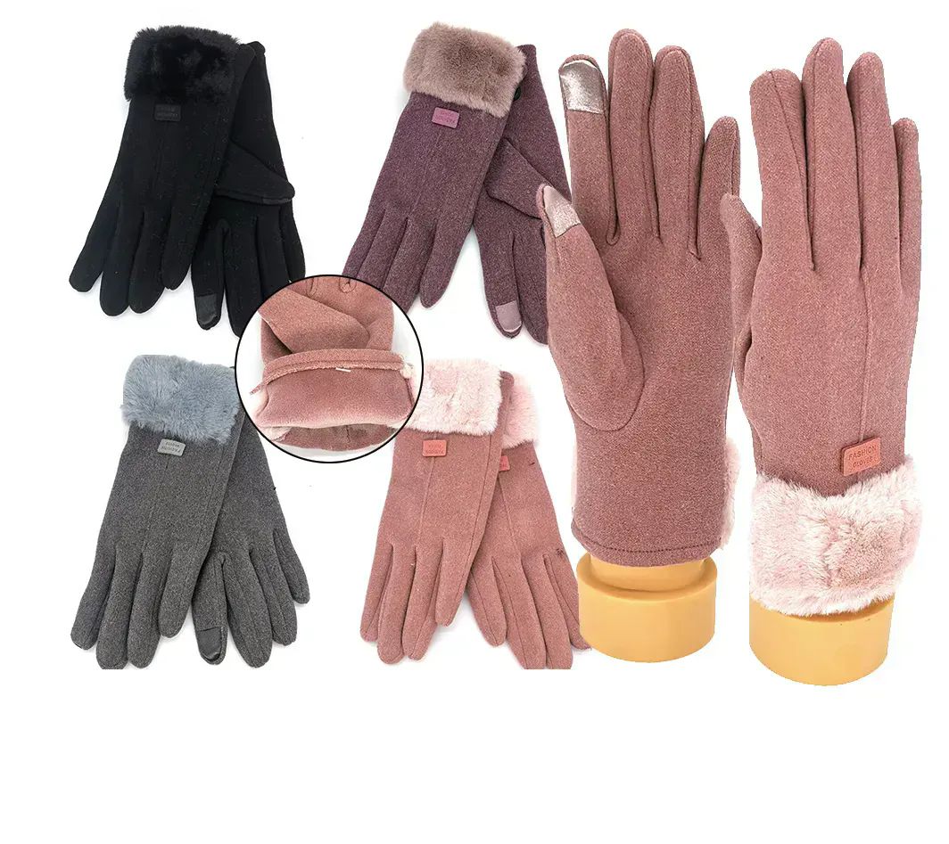 48 Pairs Womens Winter Glove Warm Lined Touch Screen Assorted Faux Fur - Conductive Texting Gloves