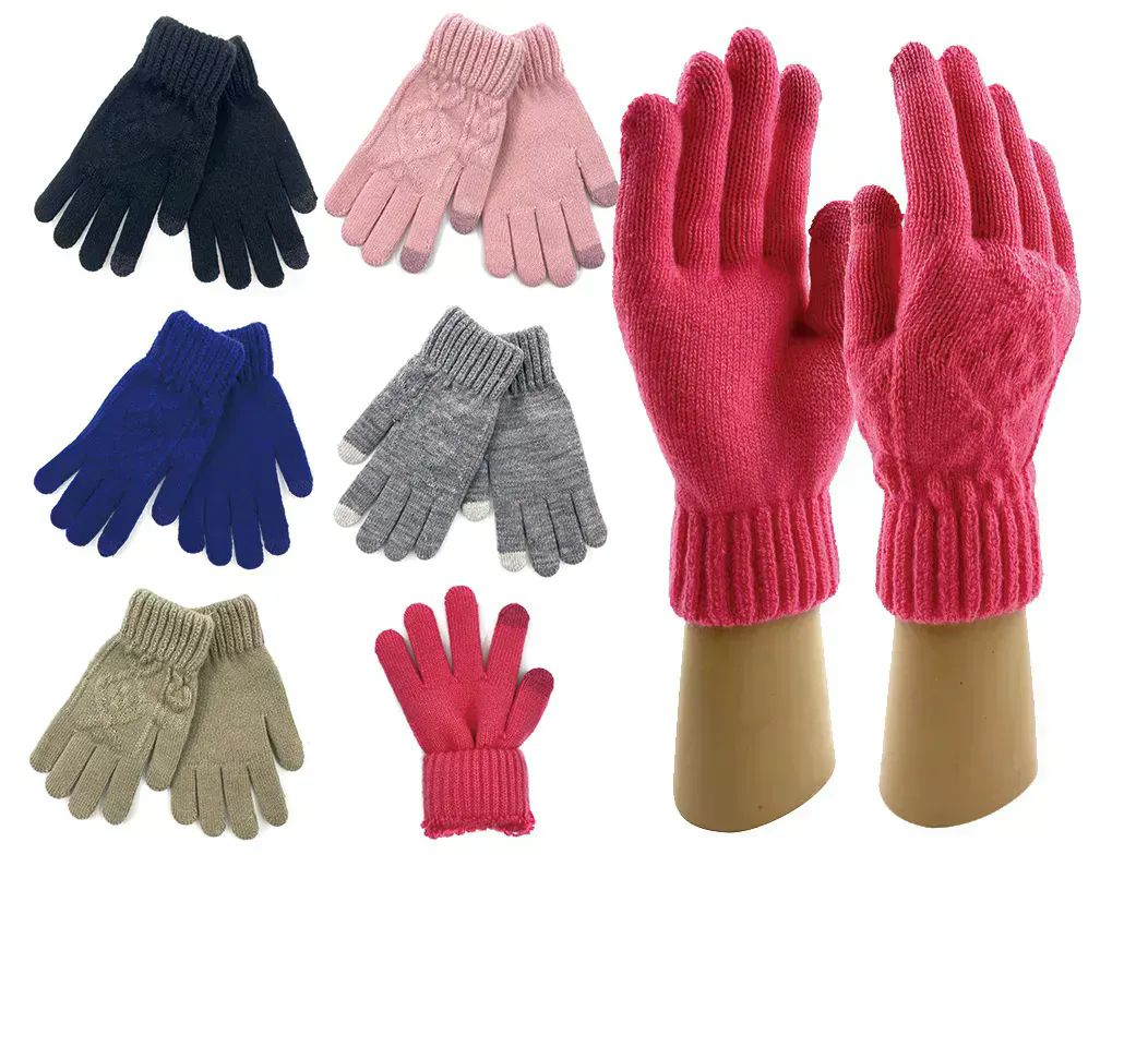 24 Pairs Womens Winter Classic Cable Warm Plush Knit Gloves Touch Gove Conductive Texting Gloves at alltimetrading