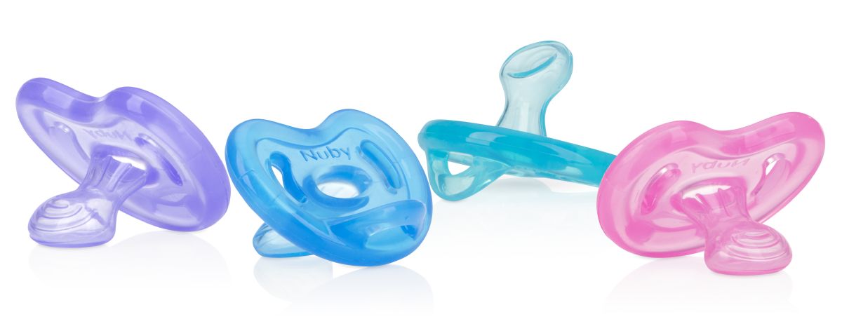 72 Wholesale Nuby 100% Silicone Orthodontic Pacifiers 2pk, 0-6m, Colors May Vary
