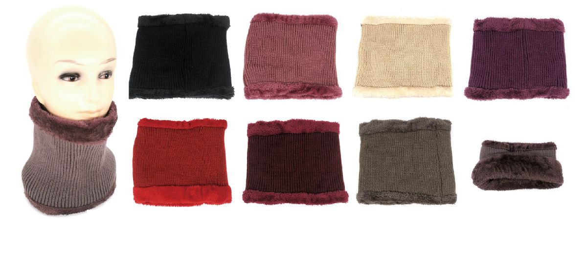 36 Wholesale Winter Fleece Lined Knitted Neck Warmer Scarf