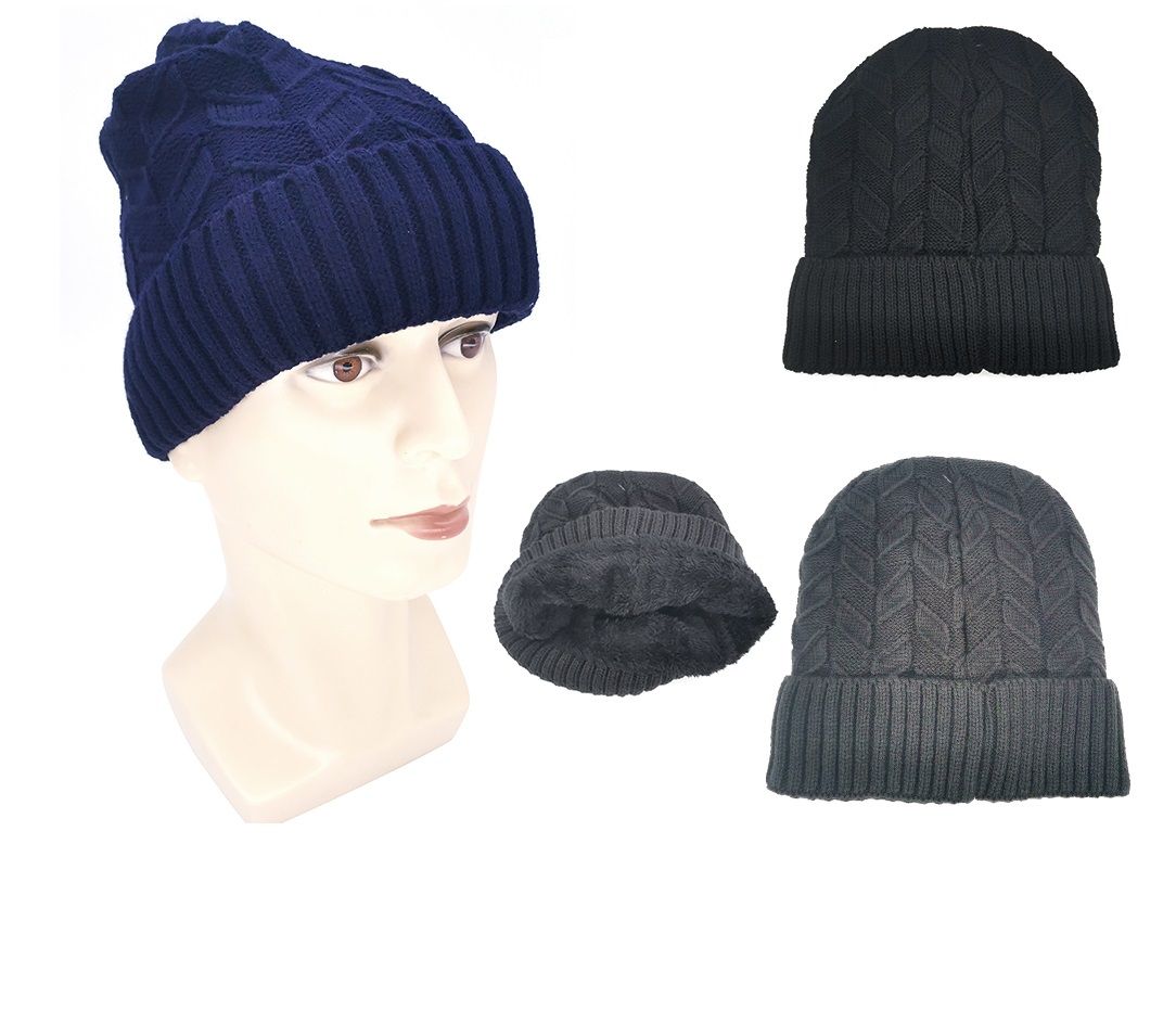 36 Pieces of Fleece Lined Cable Knit Winter Hats