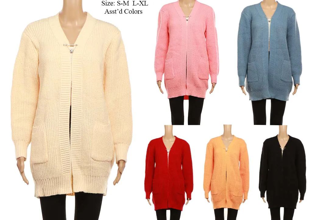 24 Pieces of Women's Long Sleeve Cable Knit Long Cardigan Sweaters With Pockets