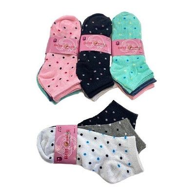 60 Pairs 3pr Ladies/teen Anklets 9-11 [tiny Polka Dots] - Womens Ankle Sock