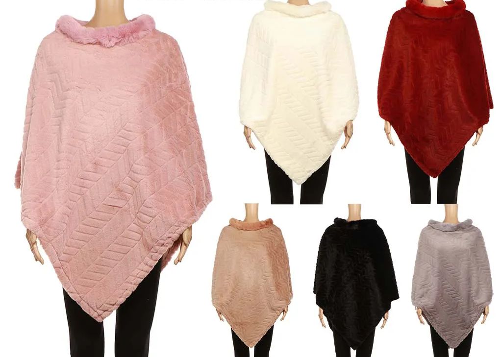 24 Pieces of Women's Pullover Poncho With Fur Collar Women's Cape Mix Colors, Sizes