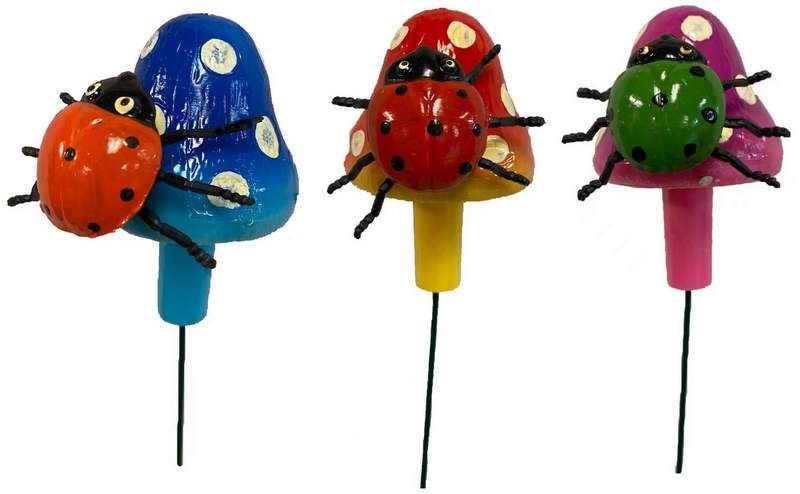 48 Pieces of Lady Bug With Mushroom Garden Stake Decoration Assorted Colors