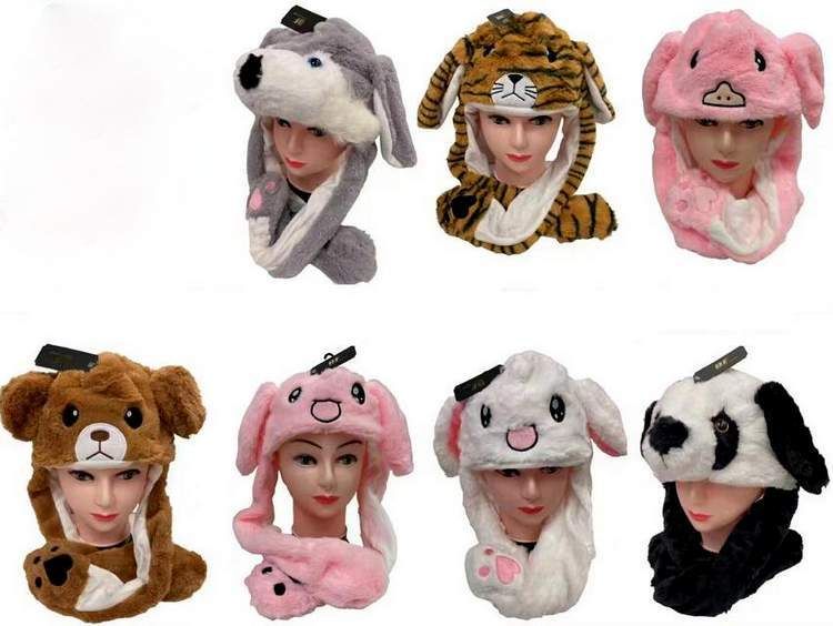 12 Pieces of Long Plush Animal Hats With Flapping Ears