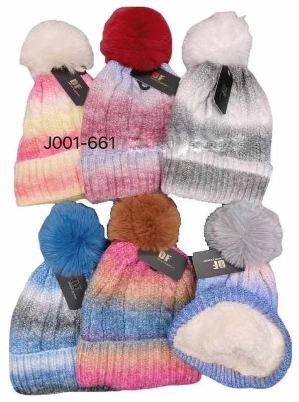 12 Pieces Tie Dye Pompom Hat Fleece Line Inside - Winter Beanie Hats