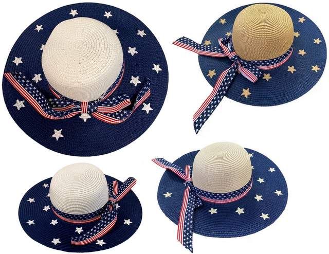 24 Pieces Ladies Summer Americana Woven Hat With Bow - Sun Hats
