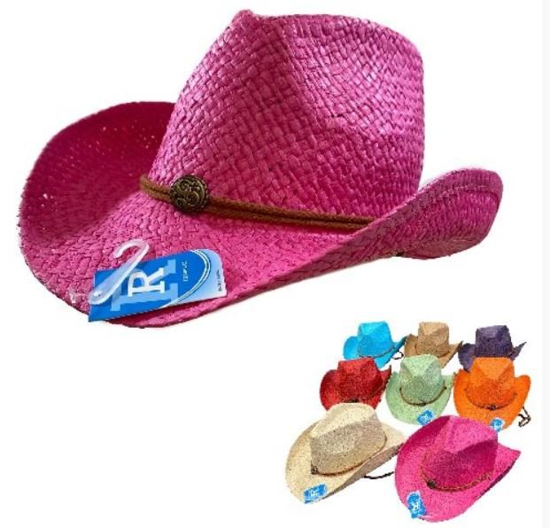 12 Pieces of Bright Color Assorted Woven Cowboy Hats With Medallion