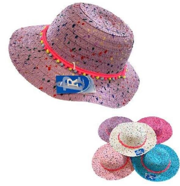 36 Pieces Pompom Cut Girls' Summer Hats Assorted - Sun Hats
