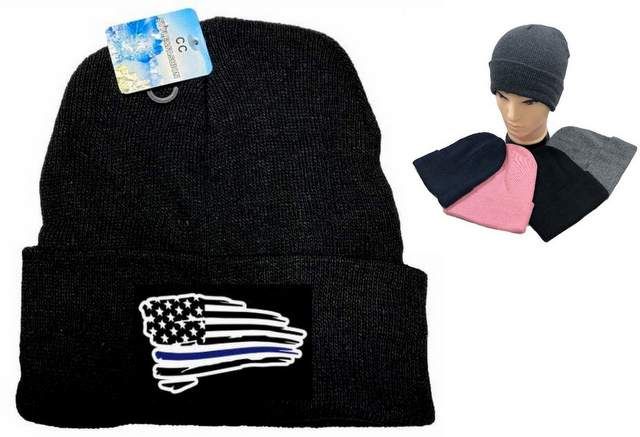 24 Wholesale Assorted Color Winter Beanie Black The Blue Usa Flag