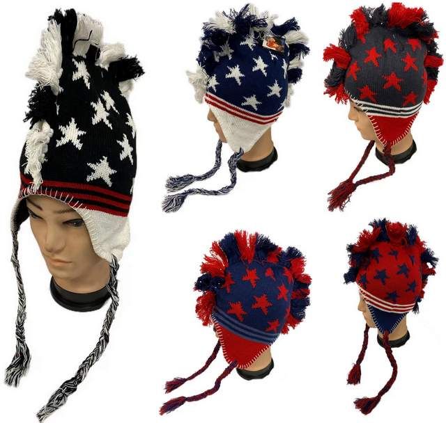 36 Pieces of Usa Flag Style Mohawk Winter Hats With Ear Flaps