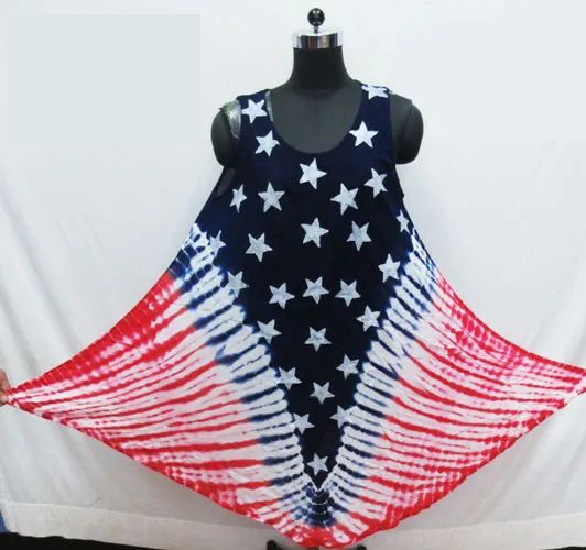 12 Pieces of Rayon Staple American Flag Tie Dye Umbrella Dress