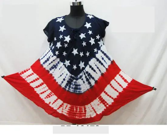 12 Pieces of Rayon Staple American Flag Tie Dye Umbrella Dress