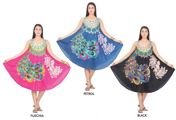 12 Pieces of Rayon Peacock Feather Printed Dresses