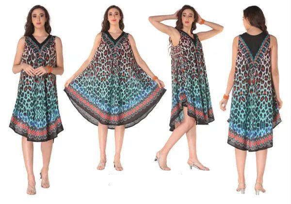 12 Pieces of Rayon Printed Dress With V Neck 1 Color