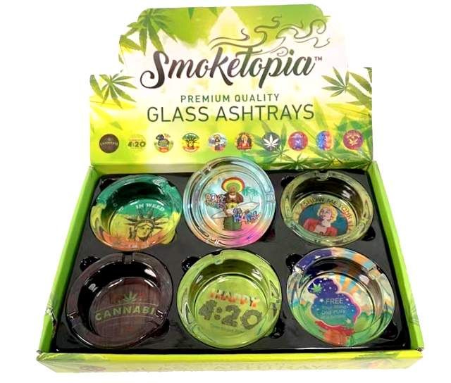 24 Pieces of Marijuana Style Glass Ashtray