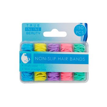 48 Wholesale Hair Bands Small NoN-Slip 150pc MultI-Color In Storage Boxhba Sleevecard