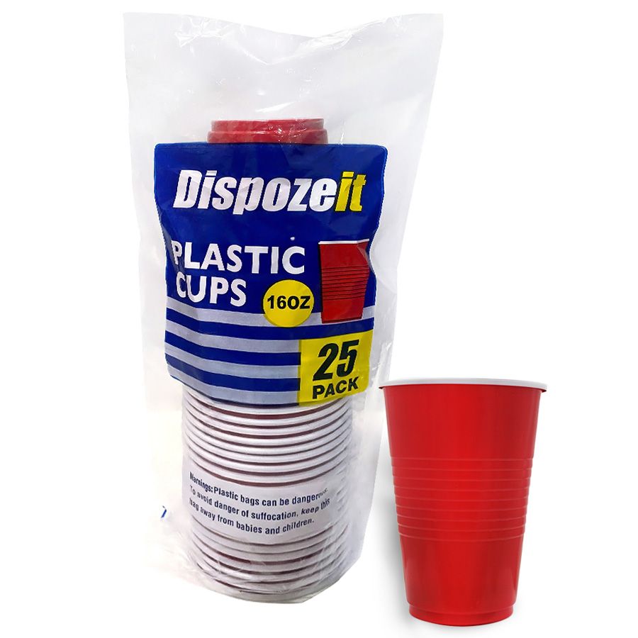 24 pieces Dispozeit Plastic Cup 16 Oz / 8.5 G 25 Ct Red & White 2 Tone