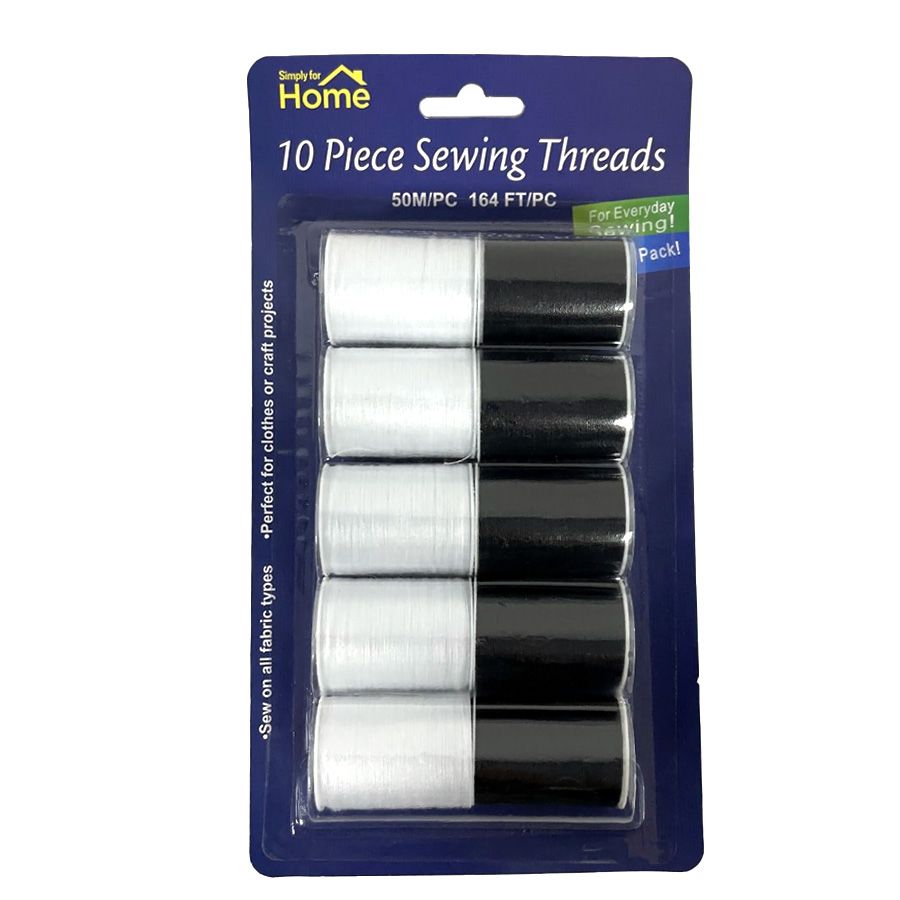 48 pieces of Simply For Home 10 Pc Sewing Kit Black & White Assorted. 50 M / pc