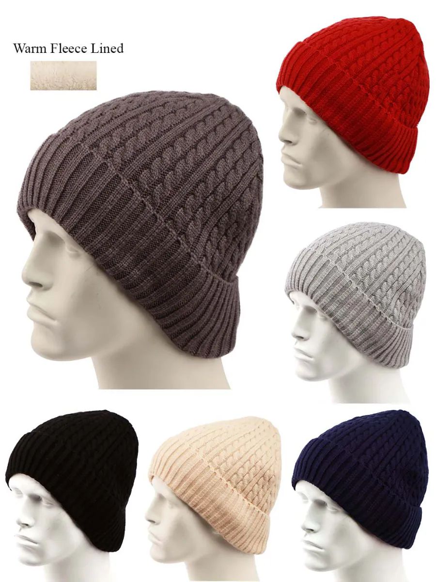 12 Pieces of Men's Winter Knitted Hat With Fur Lined