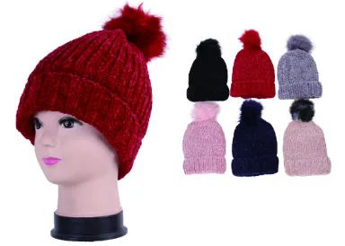 48 Pieces of Women's Knit Hat With Pom Pom