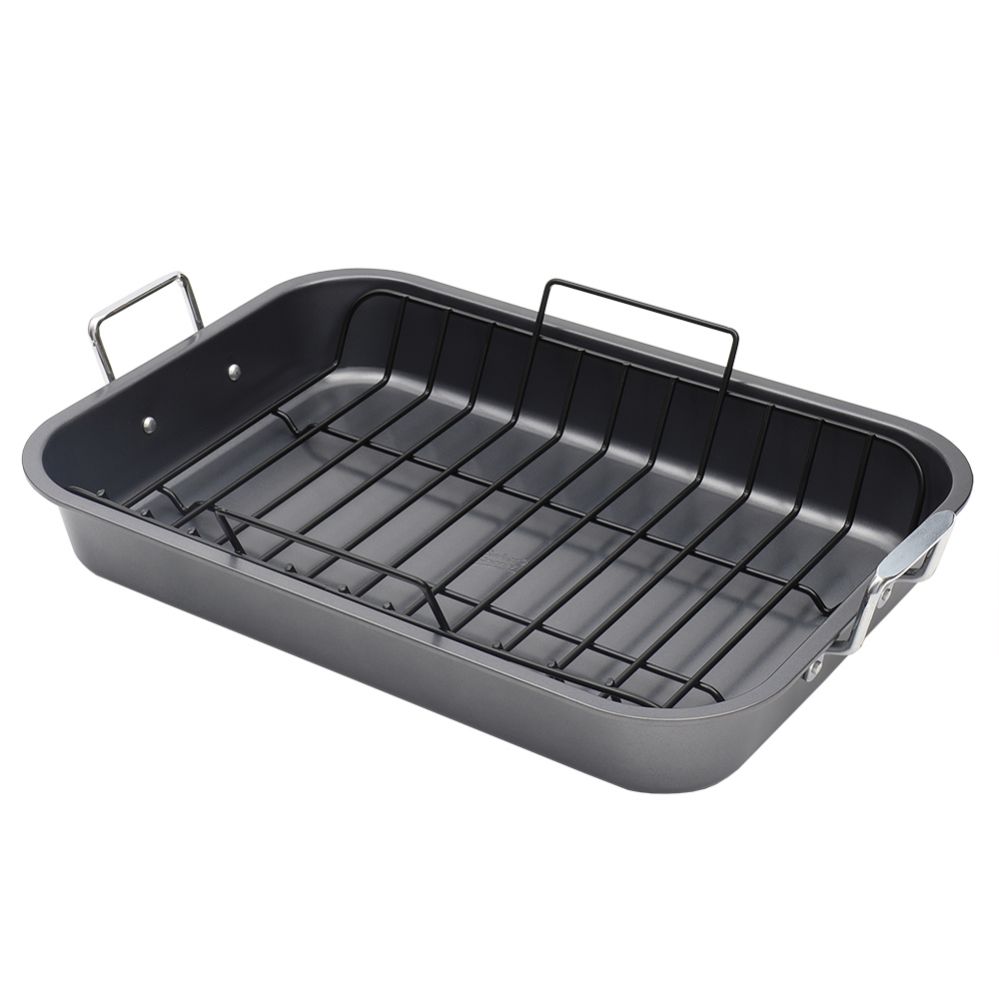6 pieces of Bakergcos Secret Enhanced 20-Inch X 14-Inch NoN-Stick Steel Roaster Pan With Rack