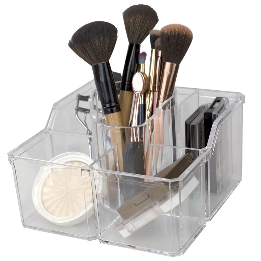 12 pieces of Home Basics 4 Divided Compartment Extra Large Capacity Makeup Cosmetic Holder Storage Organizer, Clear