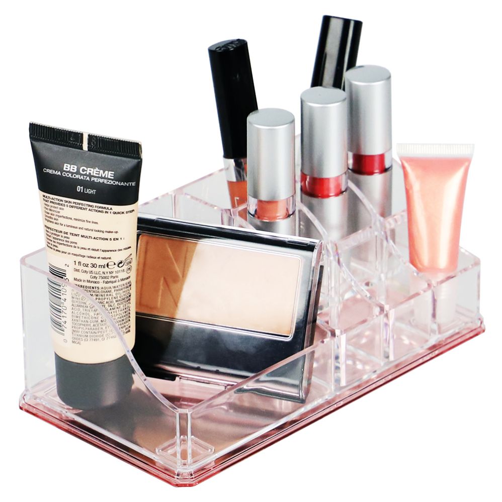 12 pieces of Home Basics Large Plastic Cosmetic Organizer With Rose Bottom