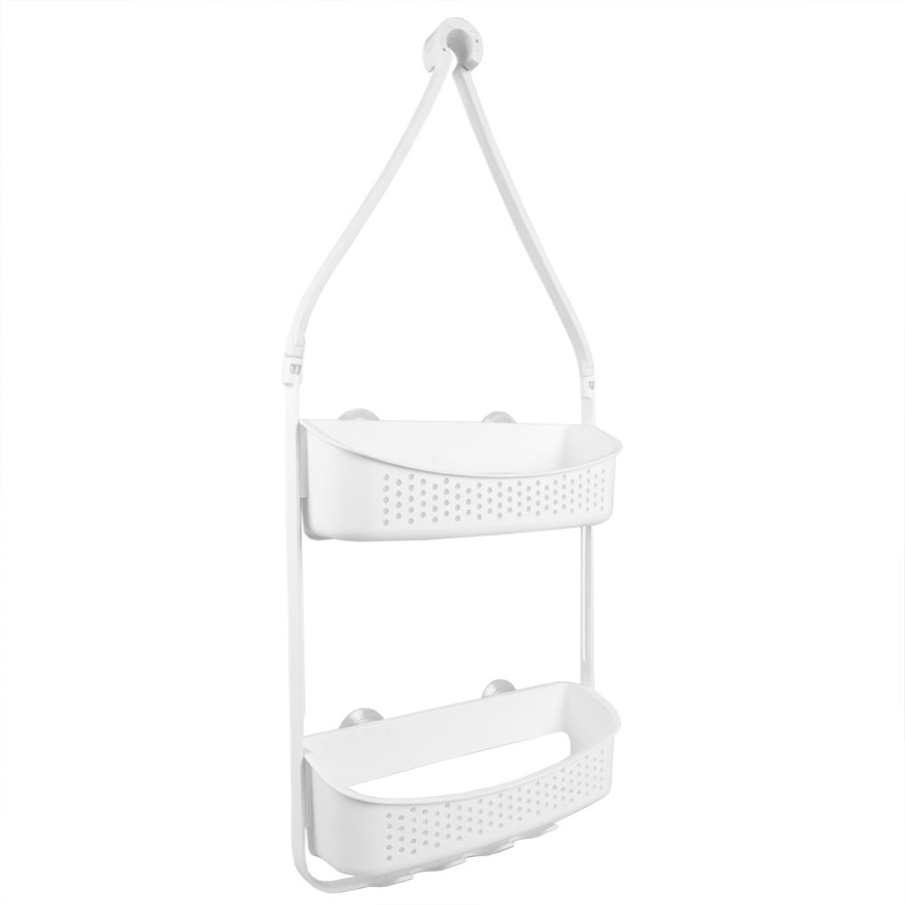 6 pieces Home Basics 2 Tier Perforated Plastic Shower Caddy With Suction  Cups, White - Shower Accessories - at 