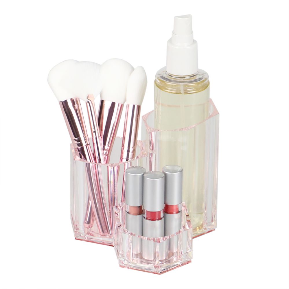 12 pieces of Home Basics TrI-Stand Plastic Cosmetic Organizer With Rose Bottom
